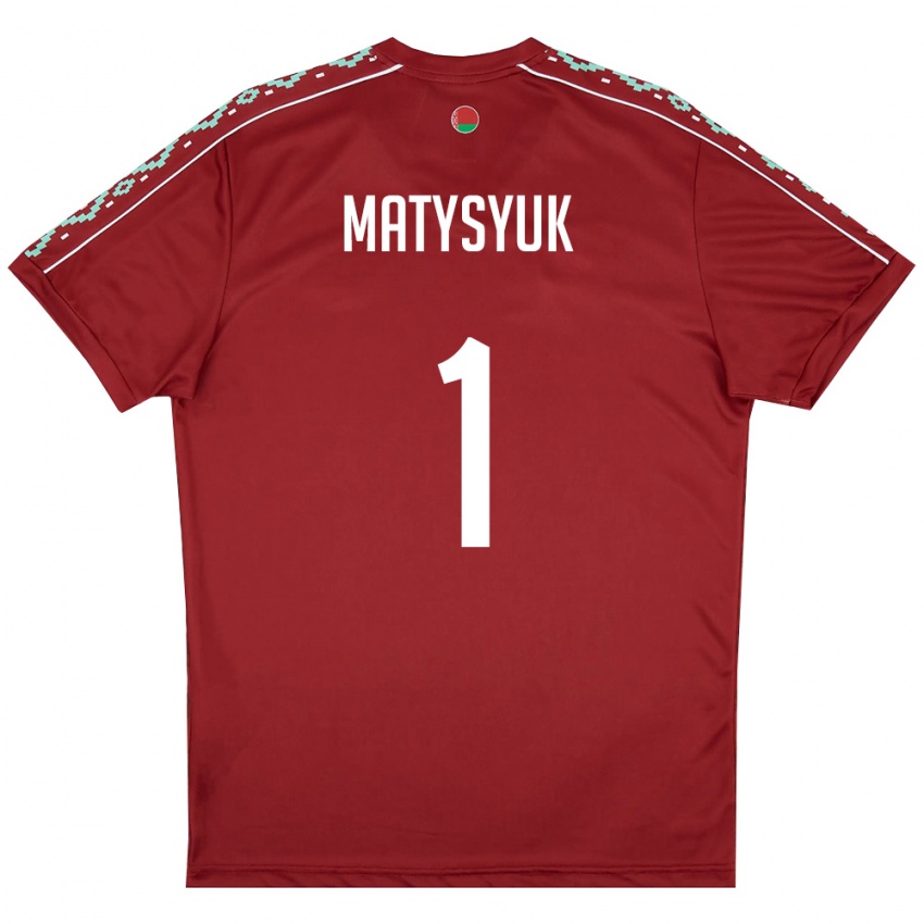 נשים בלארוס Nikita Matysyuk #1 אדום עמוק לבן ג'רזי ביתית 26-28 חולצה קצרה