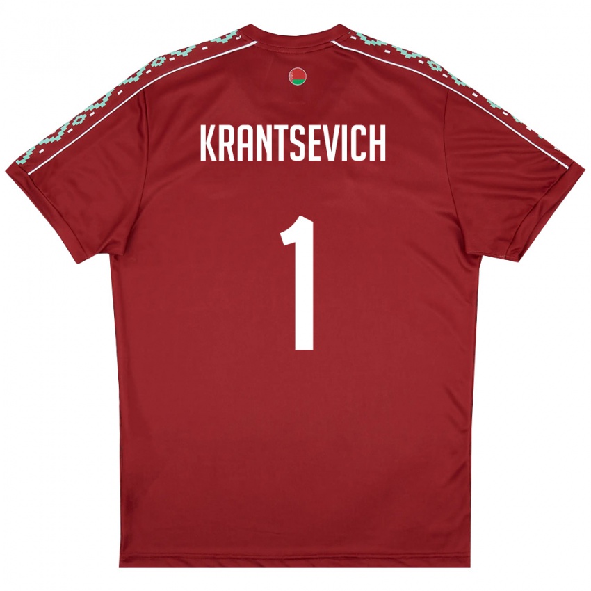 נשים בלארוס Semen Krantsevich #1 אדום עמוק לבן ג'רזי ביתית 26-28 חולצה קצרה