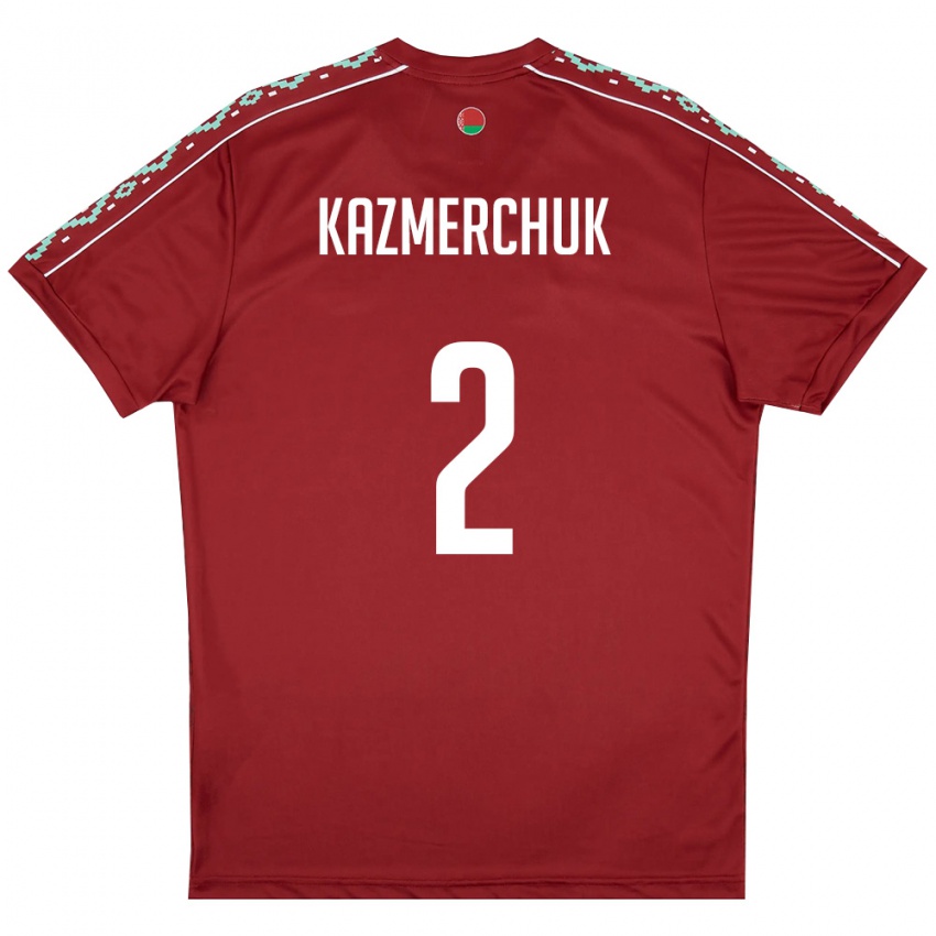 נשים בלארוס Stanislav Kazmerchuk #2 אדום עמוק לבן ג'רזי ביתית 26-28 חולצה קצרה
