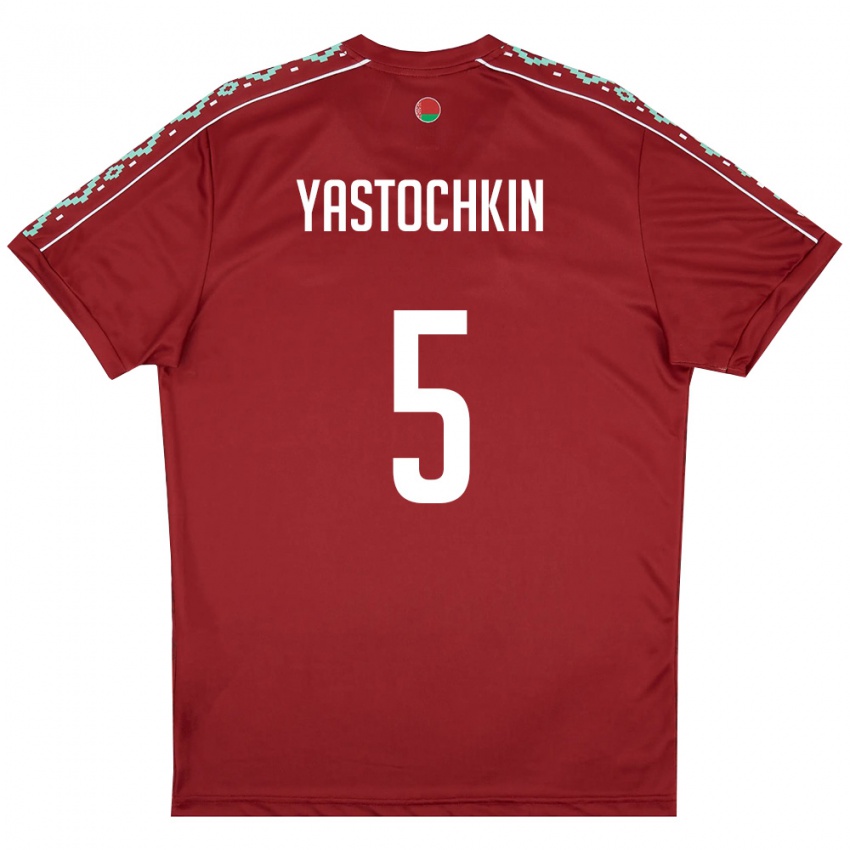 נשים בלארוס Anatoliy Yastochkin #5 אדום עמוק לבן ג'רזי ביתית 26-28 חולצה קצרה