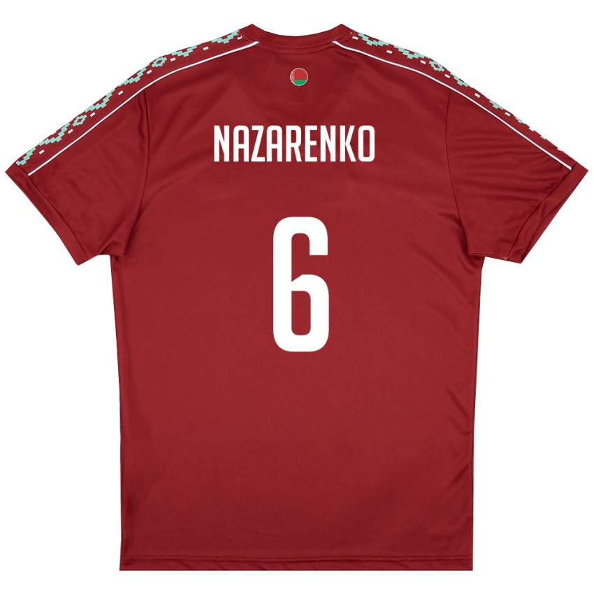 נשים בלארוס Artur Nazarenko #6 אדום עמוק לבן ג'רזי ביתית 26-28 חולצה קצרה