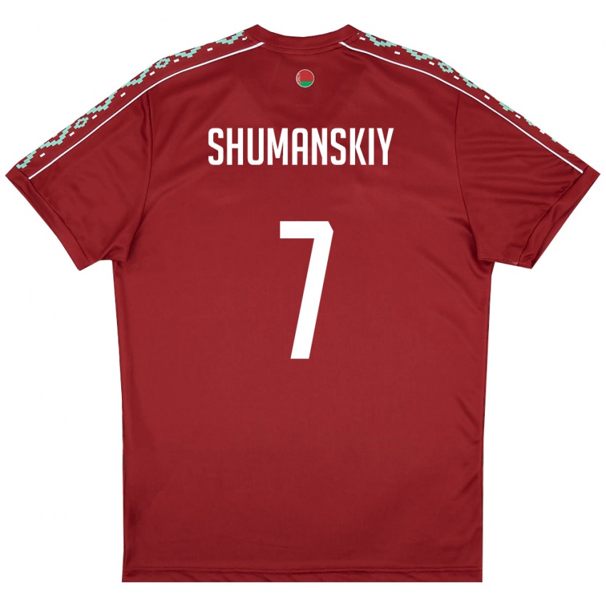 נשים בלארוס ארטיום שומנסקי #7 אדום עמוק לבן ג'רזי ביתית 26-28 חולצה קצרה