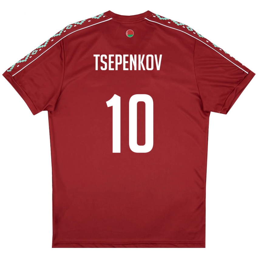 נשים בלארוס Kirill Tsepenkov #10 אדום עמוק לבן ג'רזי ביתית 26-28 חולצה קצרה