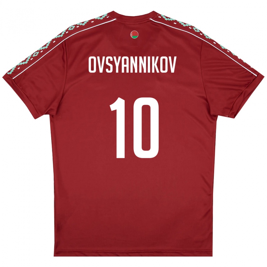 נשים בלארוס Denis Ovsyannikov #10 אדום עמוק לבן ג'רזי ביתית 26-28 חולצה קצרה