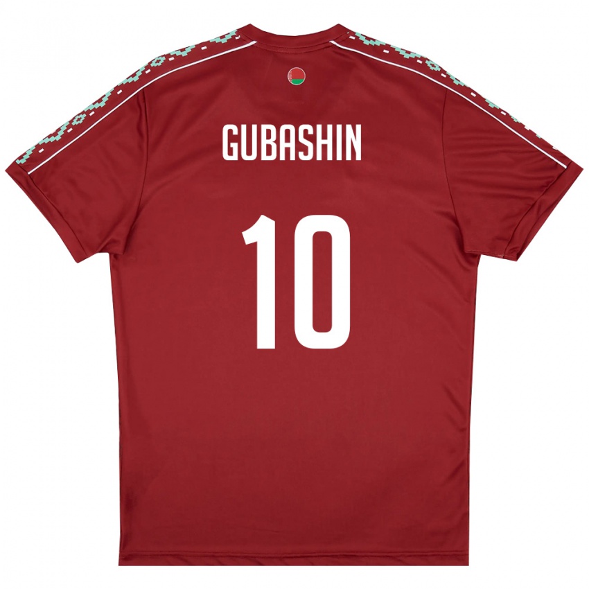 נשים בלארוס Yaroslav Gubashin #10 אדום עמוק לבן ג'רזי ביתית 26-28 חולצה קצרה