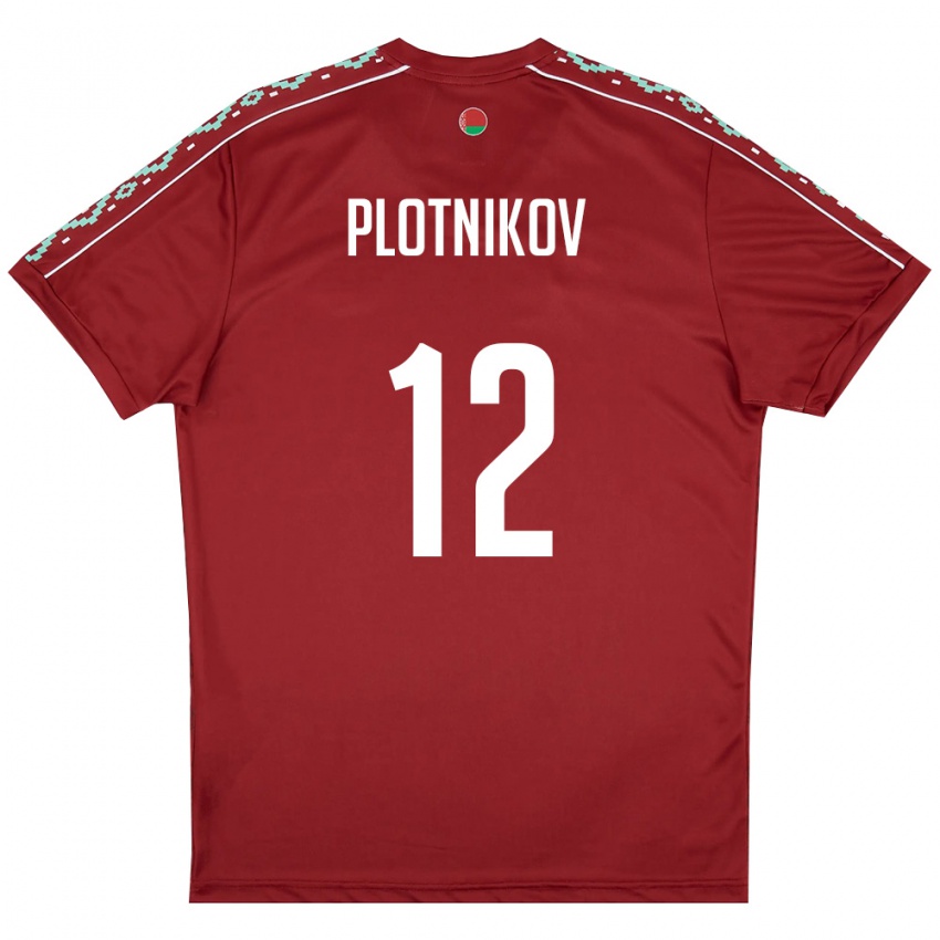 נשים בלארוס מקסים פלוטניקוב #12 אדום עמוק לבן ג'רזי ביתית 26-28 חולצה קצרה