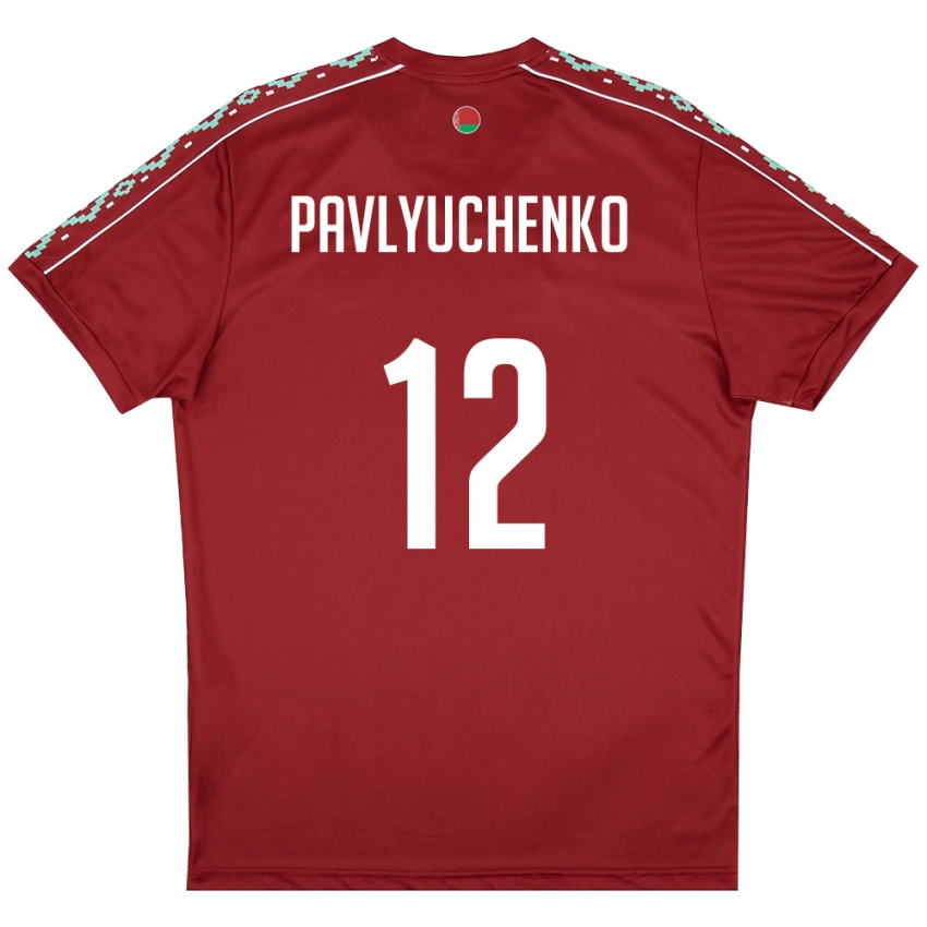 נשים בלארוס פאבל פאבליוצ'נקו #12 אדום עמוק לבן ג'רזי ביתית 26-28 חולצה קצרה