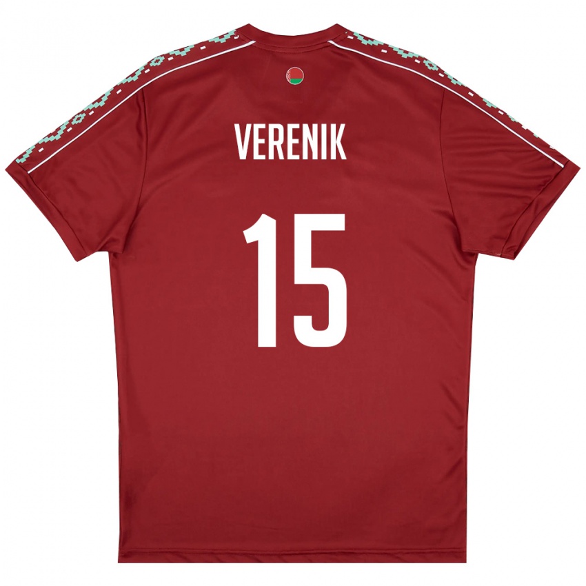 נשים בלארוס Vladislav Verenik #15 אדום עמוק לבן ג'רזי ביתית 26-28 חולצה קצרה
