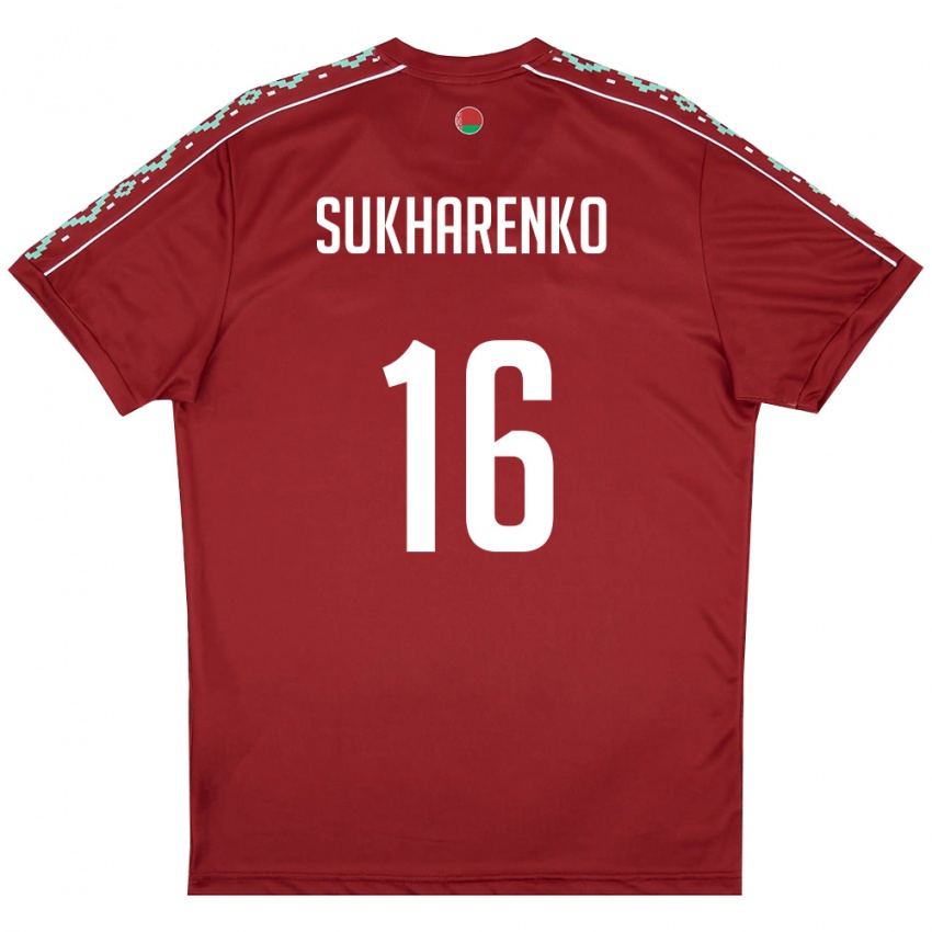 נשים בלארוס Matvey Sukharenko #16 אדום עמוק לבן ג'רזי ביתית 26-28 חולצה קצרה