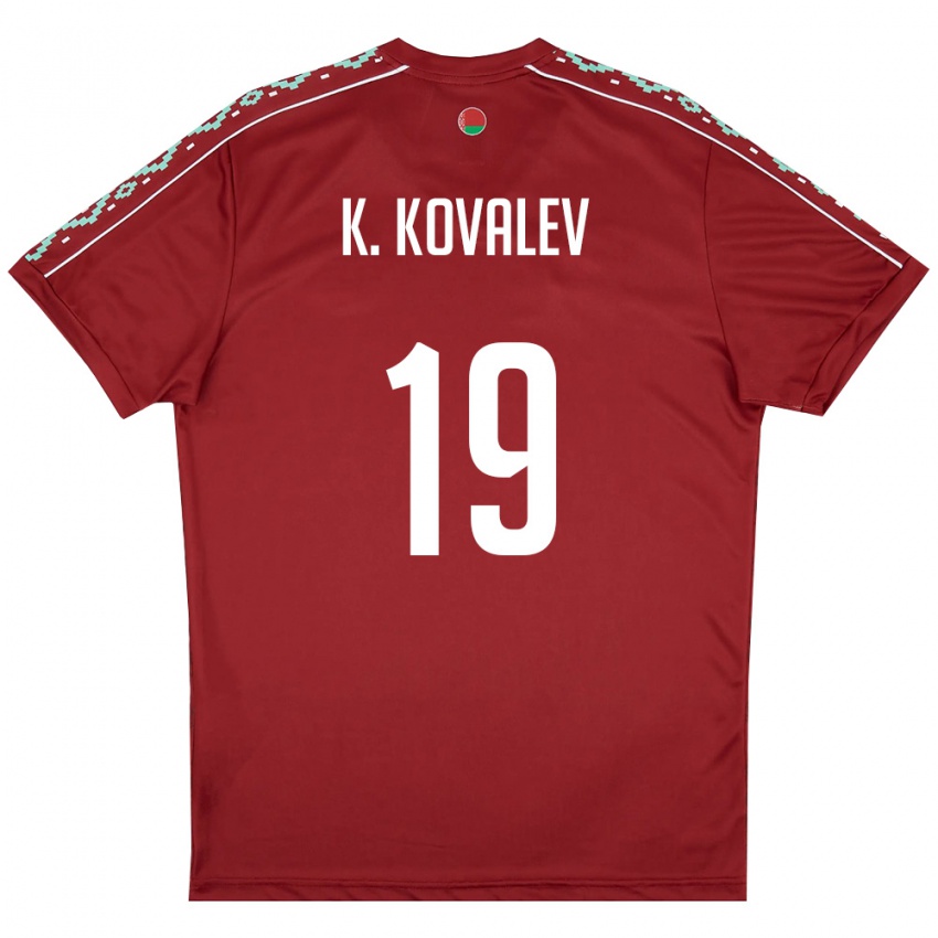 נשים בלארוס Kirill Kovalev #19 אדום עמוק לבן ג'רזי ביתית 26-28 חולצה קצרה