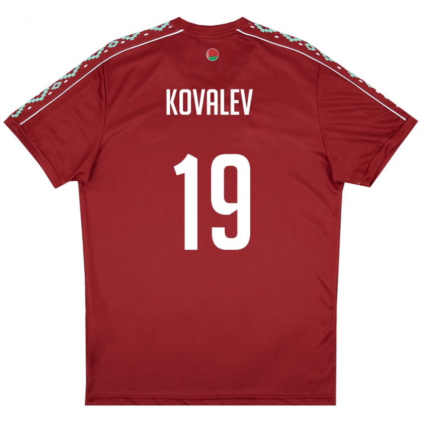 נשים בלארוס Yuriy Kovalev #19 אדום עמוק לבן ג'רזי ביתית 26-28 חולצה קצרה