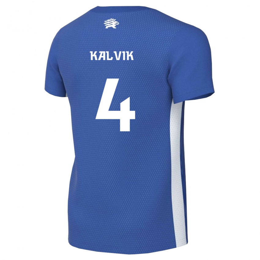 נשים אסטוניה Kregor Kalvik #4 כחול כהה לבן ג'רזי ביתית 26-28 חולצה קצרה