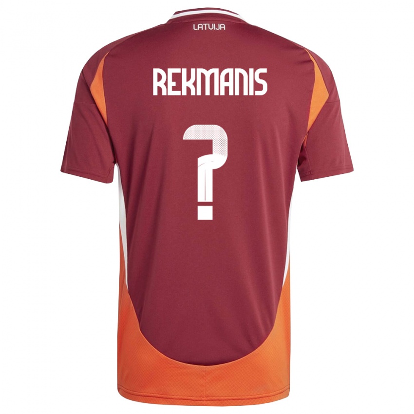 נשים לטביה Kristaps Rekmanis #0 אדום עמוק לבן כתום ג'רזי ביתית 26-28 חולצה קצרה