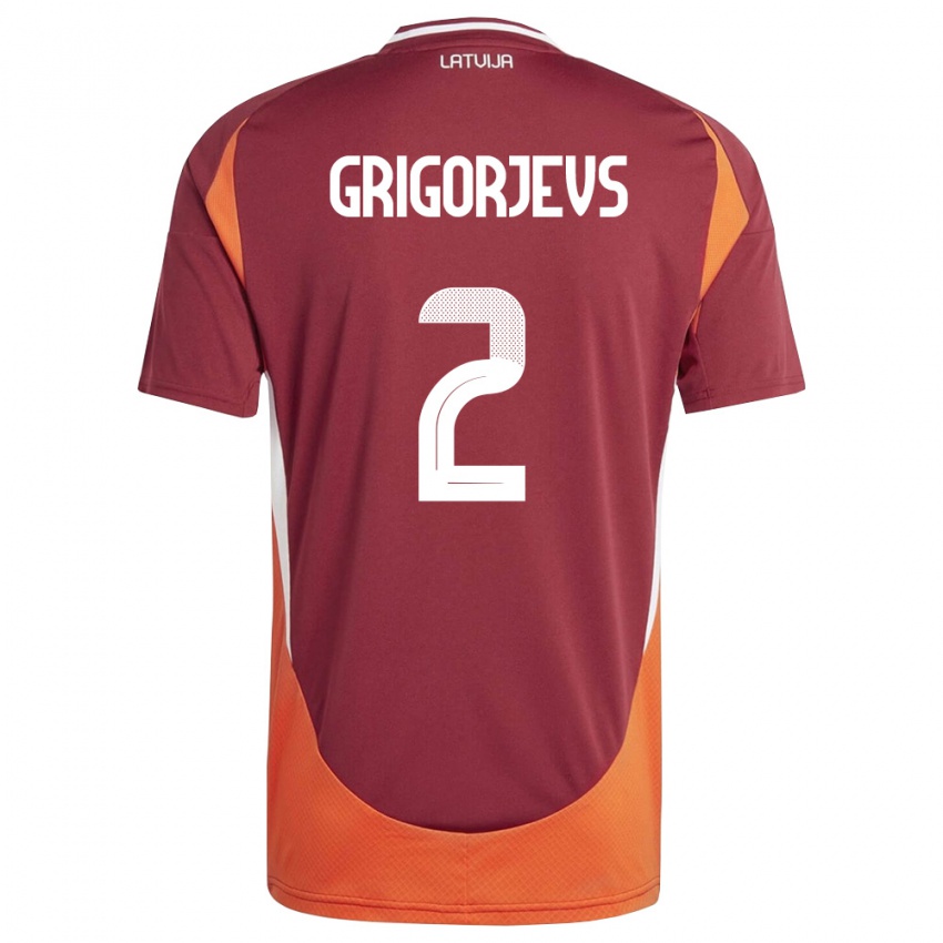 נשים לטביה Mihails Grigorjevs #2 אדום עמוק לבן כתום ג'רזי ביתית 26-28 חולצה קצרה