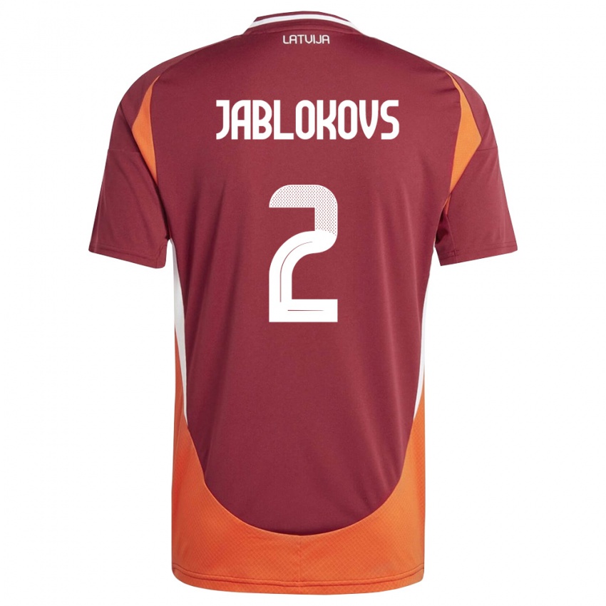 נשים לטביה Roberts Jablokovs #2 אדום עמוק לבן כתום ג'רזי ביתית 26-28 חולצה קצרה