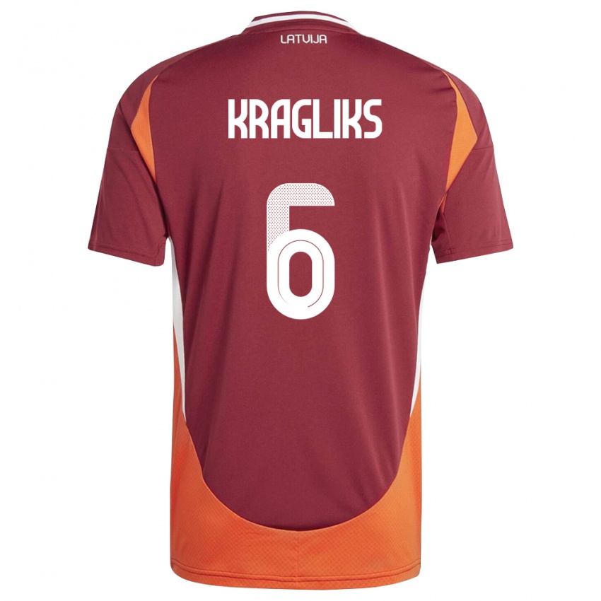 נשים לטביה Ralfs Kragliks #6 אדום עמוק לבן כתום ג'רזי ביתית 26-28 חולצה קצרה