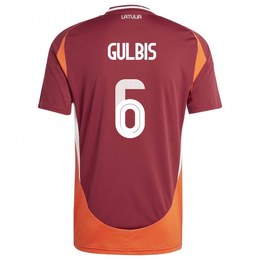 נשים לטביה Henrijs Gulbis #6 אדום עמוק לבן כתום ג'רזי ביתית 26-28 חולצה קצרה