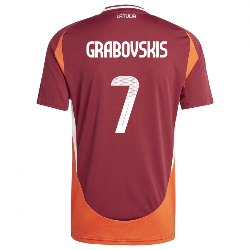 נשים לטביה Kristaps Grabovskis #7 אדום עמוק לבן כתום ג'רזי ביתית 26-28 חולצה קצרה