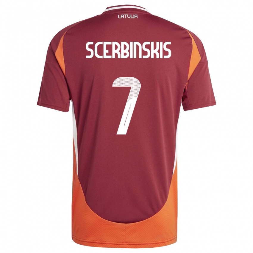 נשים לטביה Aleks Scerbinskis #7 אדום עמוק לבן כתום ג'רזי ביתית 26-28 חולצה קצרה