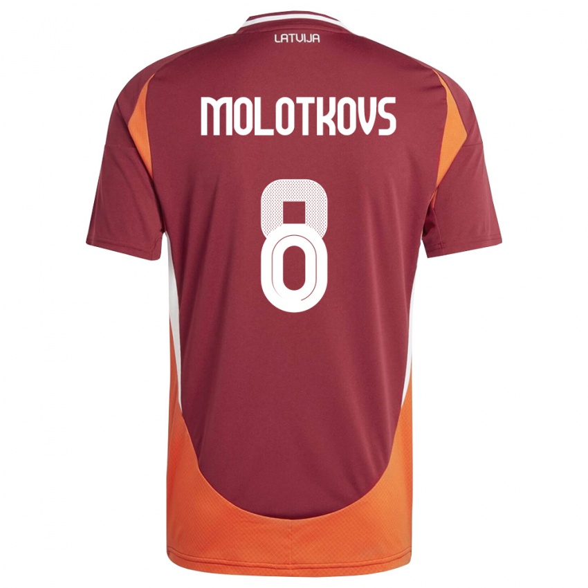 נשים לטביה Aleksandrs Molotkovs #8 אדום עמוק לבן כתום ג'רזי ביתית 26-28 חולצה קצרה