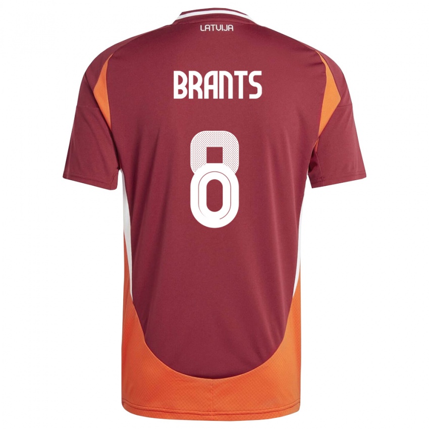 נשים לטביה Pauls Brants #8 אדום עמוק לבן כתום ג'רזי ביתית 26-28 חולצה קצרה