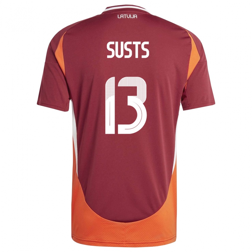 נשים לטביה Marcis Susts #13 אדום עמוק לבן כתום ג'רזי ביתית 26-28 חולצה קצרה