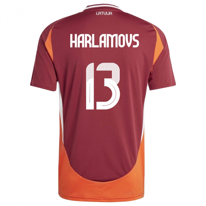 נשים לטביה Ilja Harlamovs #13 אדום עמוק לבן כתום ג'רזי ביתית 26-28 חולצה קצרה