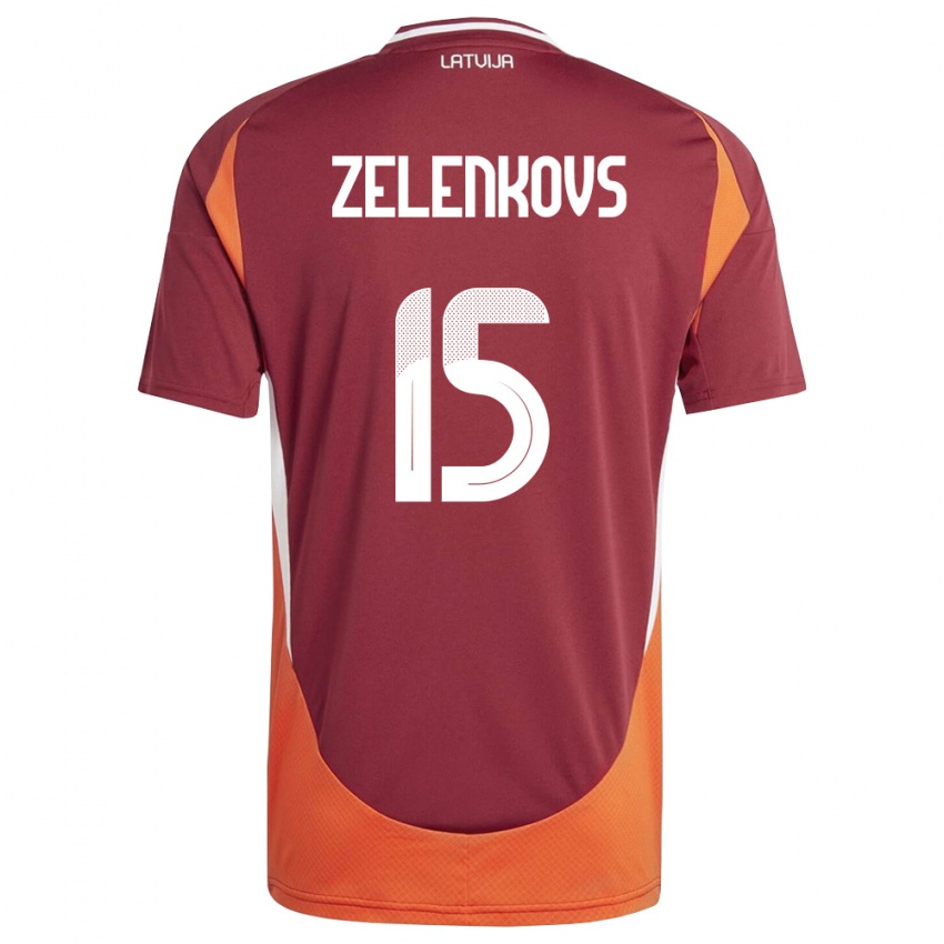 נשים לטביה Dmitrijs Zelenkovs #15 אדום עמוק לבן כתום ג'רזי ביתית 26-28 חולצה קצרה