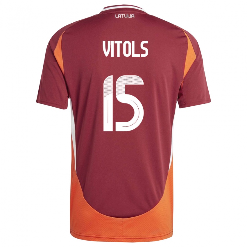 נשים לטביה Rauls Vitols #15 אדום עמוק לבן כתום ג'רזי ביתית 26-28 חולצה קצרה