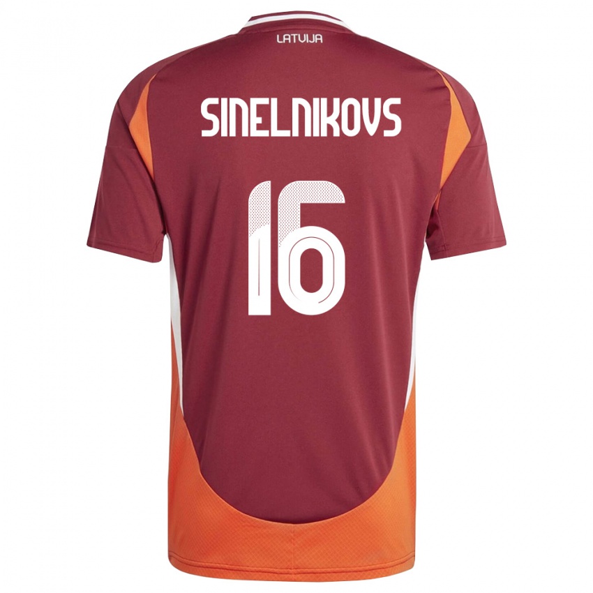 נשים לטביה Aleksandrs Sinelnikovs #16 אדום עמוק לבן כתום ג'רזי ביתית 26-28 חולצה קצרה