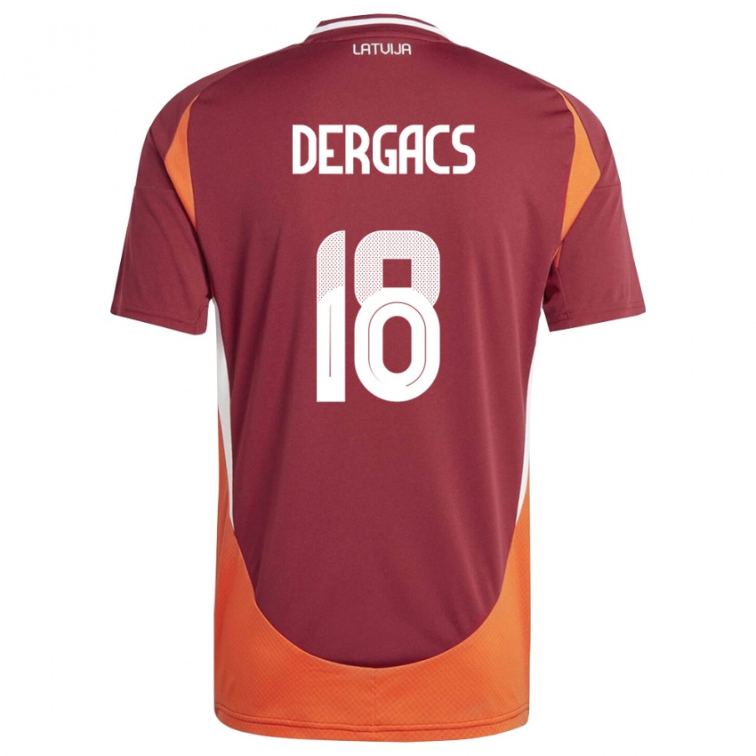 נשים לטביה Emils Dergacs #18 אדום עמוק לבן כתום ג'רזי ביתית 26-28 חולצה קצרה