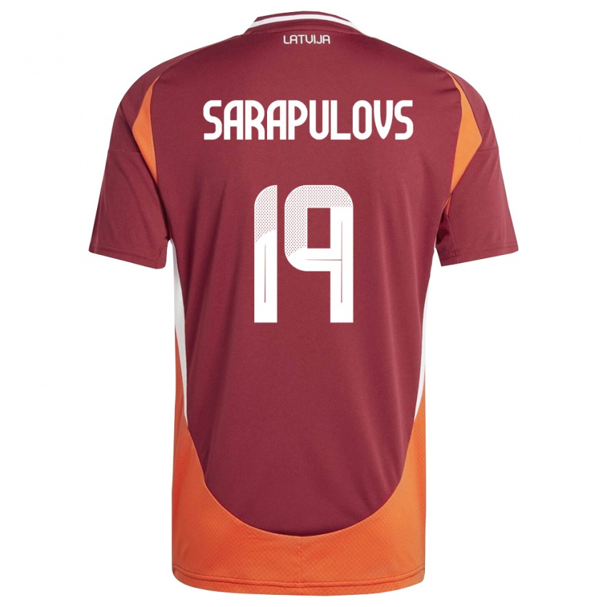 נשים לטביה Maksims Sarapulovs #19 אדום עמוק לבן כתום ג'רזי ביתית 26-28 חולצה קצרה