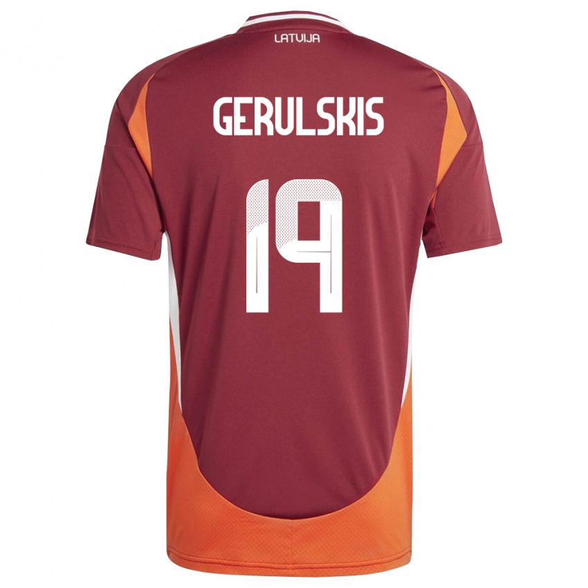 נשים לטביה Gustavs Gerulskis #19 אדום עמוק לבן כתום ג'רזי ביתית 26-28 חולצה קצרה