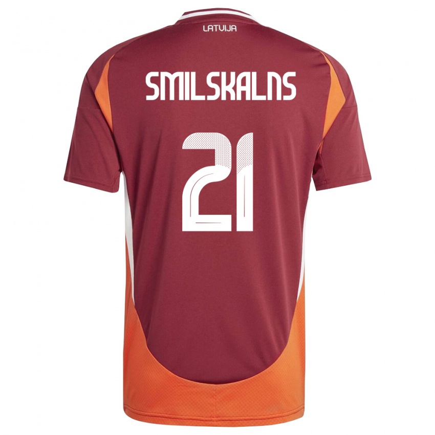 נשים לטביה Gundars Smilskalns #21 אדום עמוק לבן כתום ג'רזי ביתית 26-28 חולצה קצרה