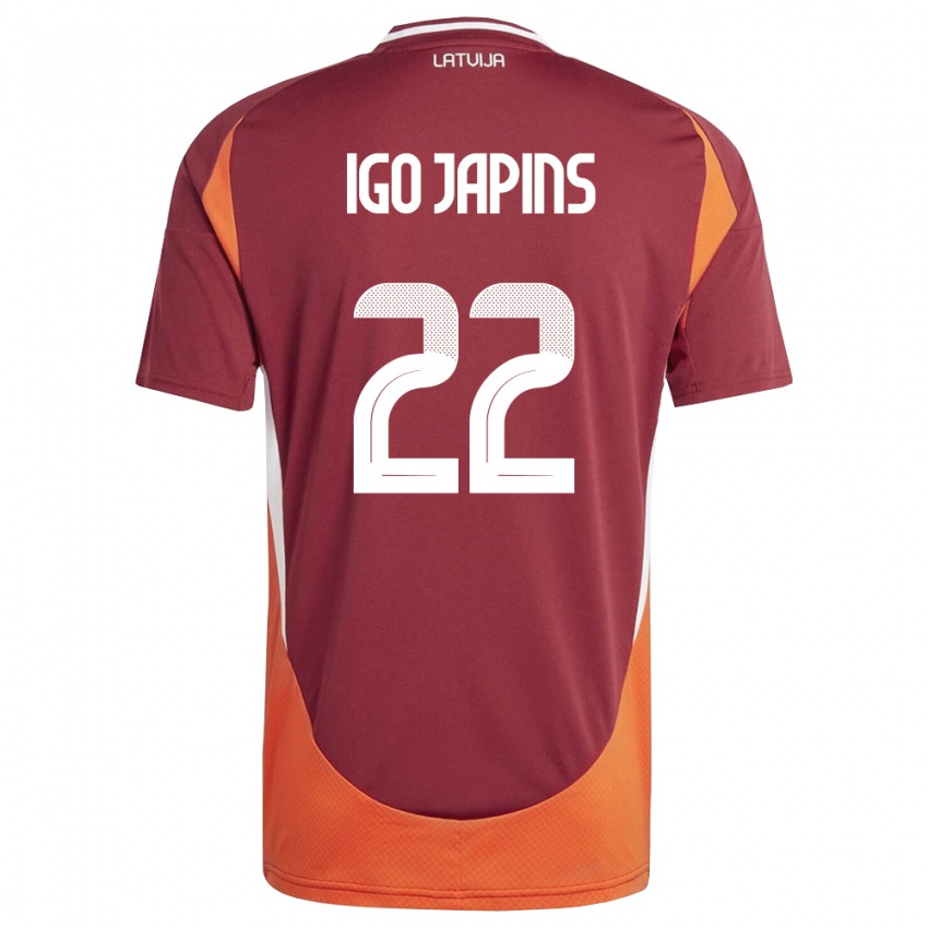 נשים לטביה Henrijs Igo Japins #22 אדום עמוק לבן כתום ג'רזי ביתית 26-28 חולצה קצרה