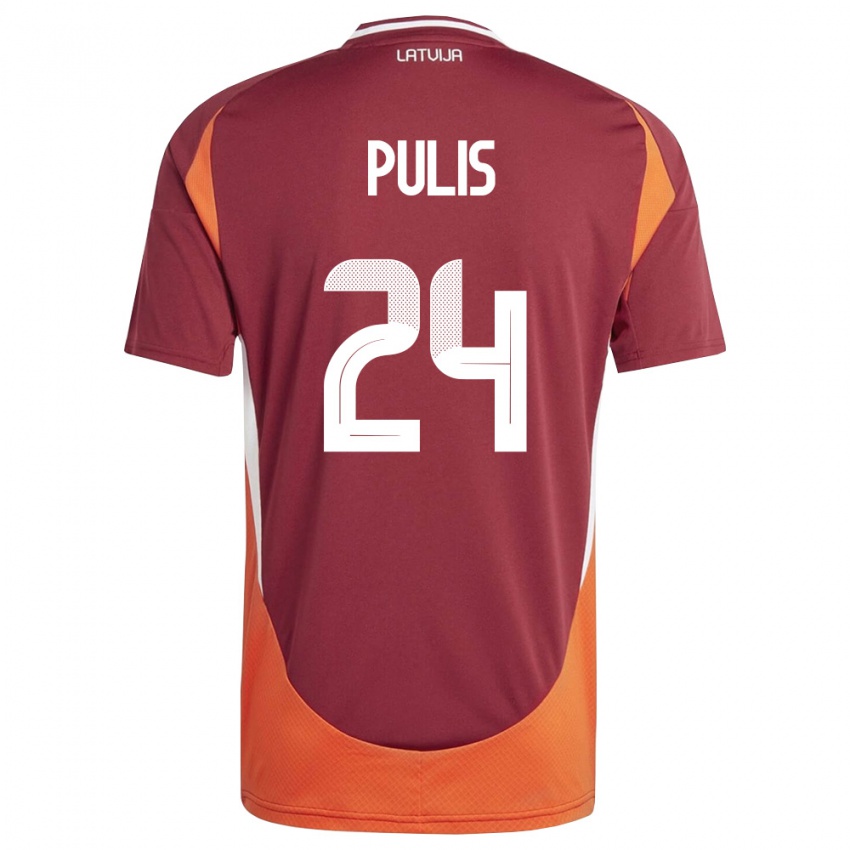 נשים לטביה Ingars Pulis #24 אדום עמוק לבן כתום ג'רזי ביתית 26-28 חולצה קצרה