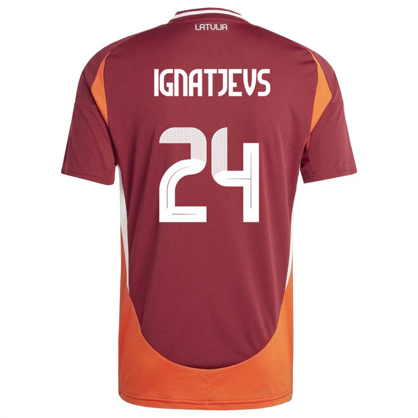 נשים לטביה Denis Ignatjevs #24 אדום עמוק לבן כתום ג'רזי ביתית 26-28 חולצה קצרה