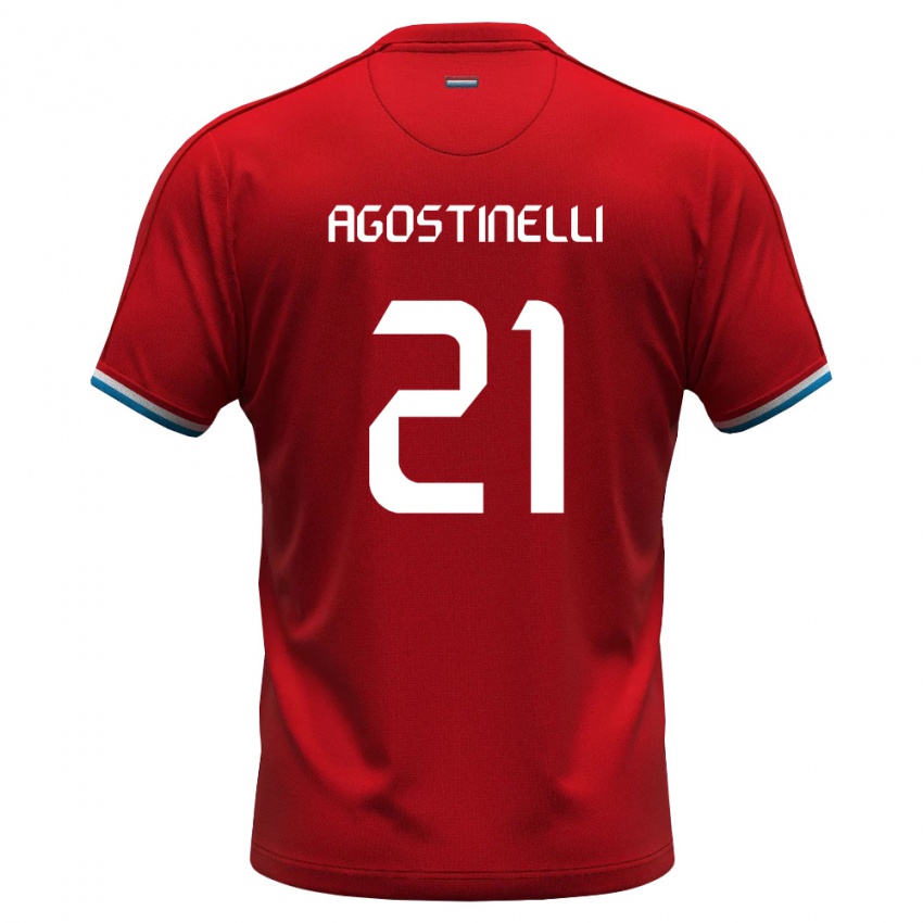 נשים לוקסמבורג Massimo Agostinelli #21 אדום לבן כחול ג'רזי ביתית 26-28 חולצה קצרה