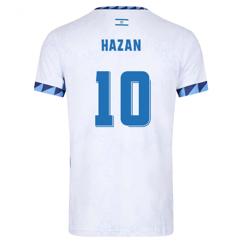 נשים ישראל לירן חזן #10 לבן כחול בהיר ג'רזי ביתית 26-28 חולצה קצרה