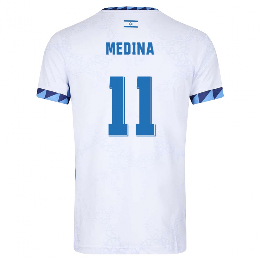 נשים ישראל Amit Medina #11 לבן כחול בהיר ג'רזי ביתית 26-28 חולצה קצרה