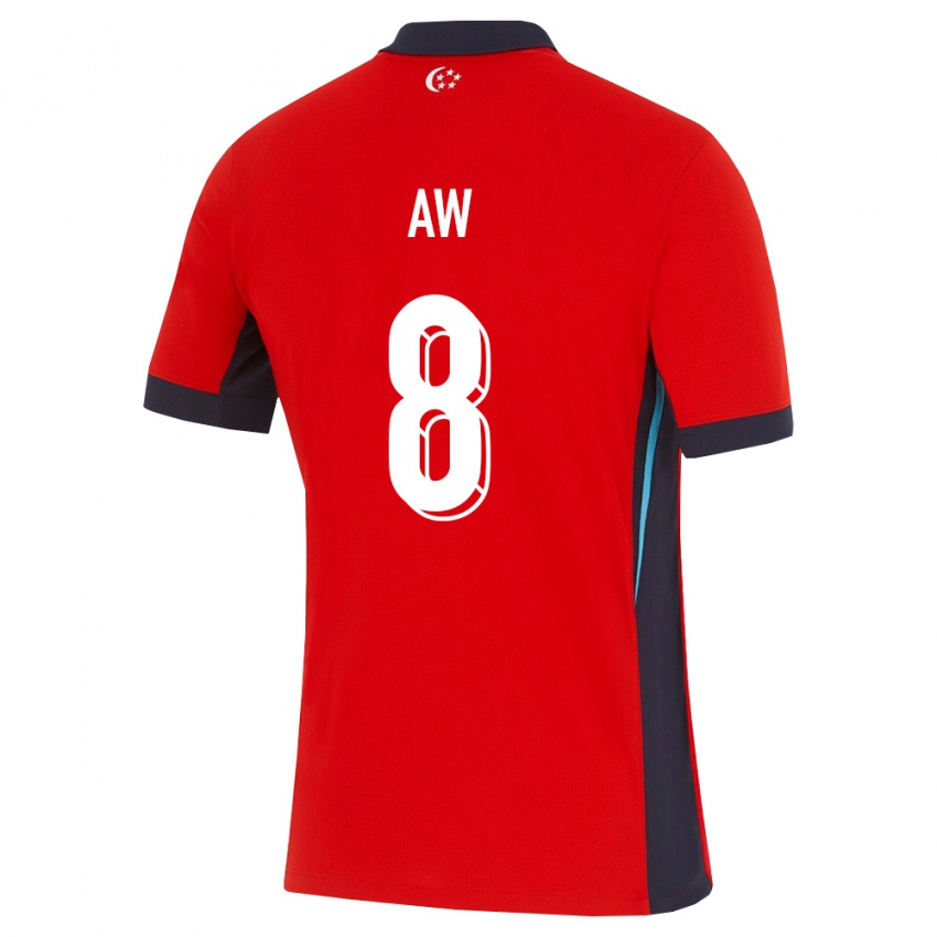 נשים סינגפור Andrew Aw #8 אדום לבן שחור ג'רזי ביתית 26-28 חולצה קצרה