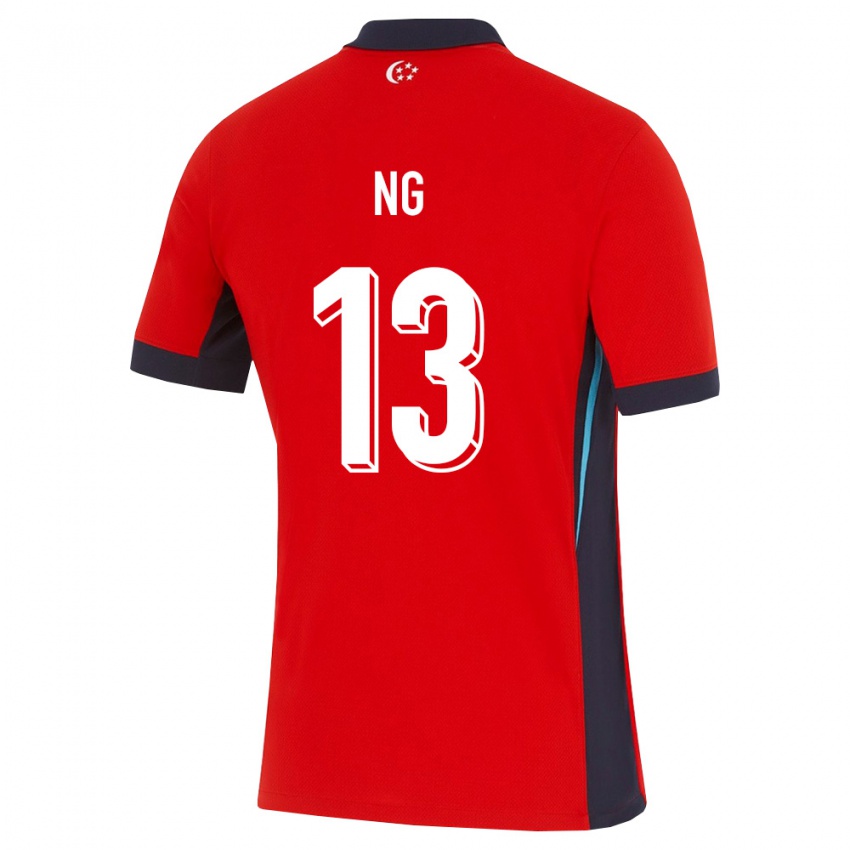 נשים סינגפור Kenneth Ng #13 אדום לבן שחור ג'רזי ביתית 26-28 חולצה קצרה