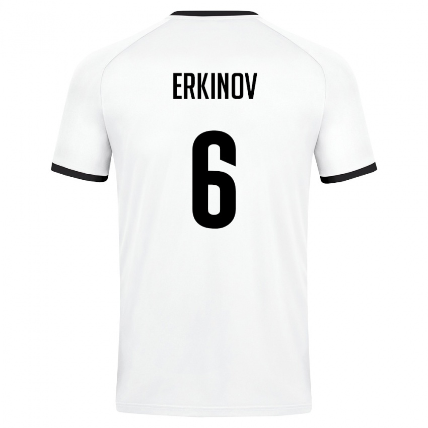 נשים אוזבקיסטן Bekhruz Erkinov #6 לבן ירוק כהה הרחק ג'רזי 26-28 חולצה קצרה