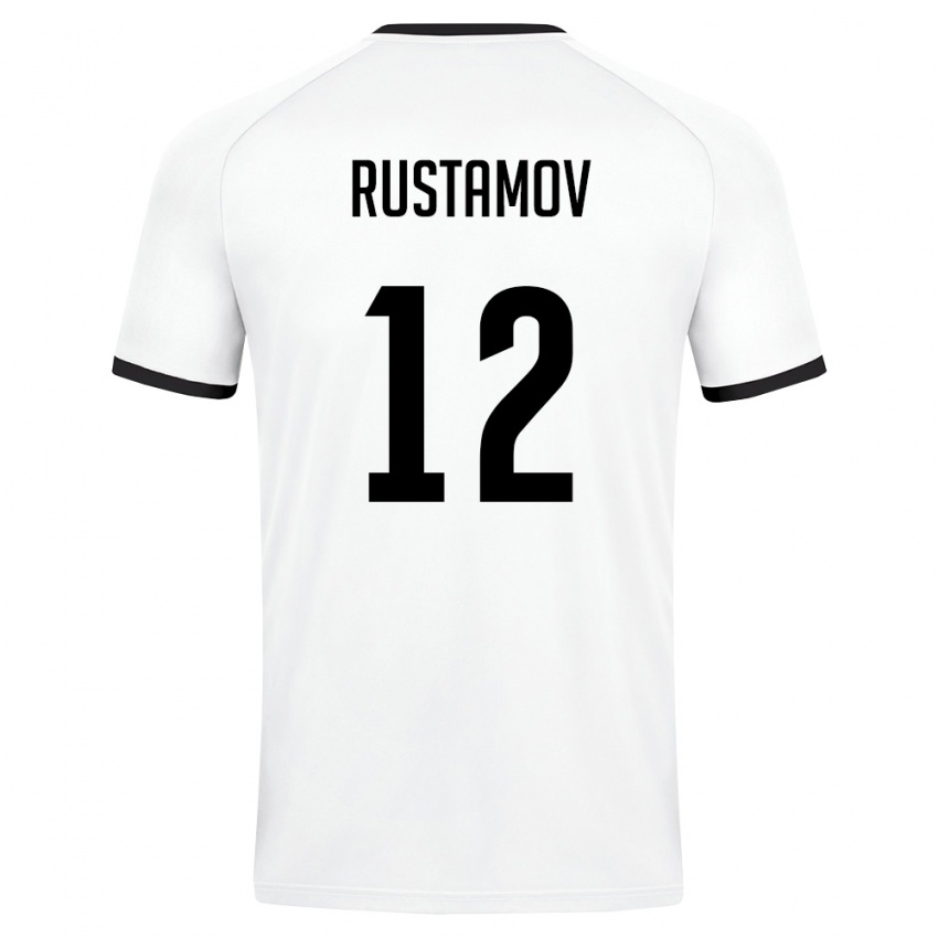 נשים אוזבקיסטן Umar Rustamov #12 לבן ירוק כהה הרחק ג'רזי 26-28 חולצה קצרה