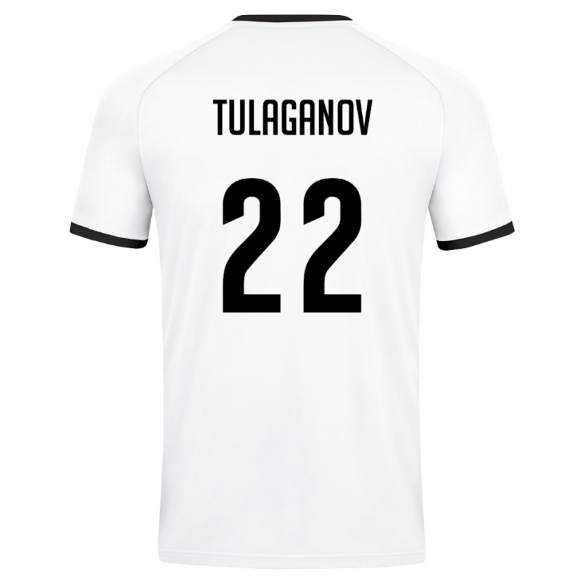 נשים אוזבקיסטן Davron Tulaganov #22 לבן ירוק כהה הרחק ג'רזי 26-28 חולצה קצרה