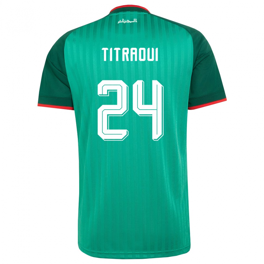 נשים אלג'יריה Yassine Titraoui #24 ירוק אדום לבן הרחק ג'רזי 26-28 חולצה קצרה