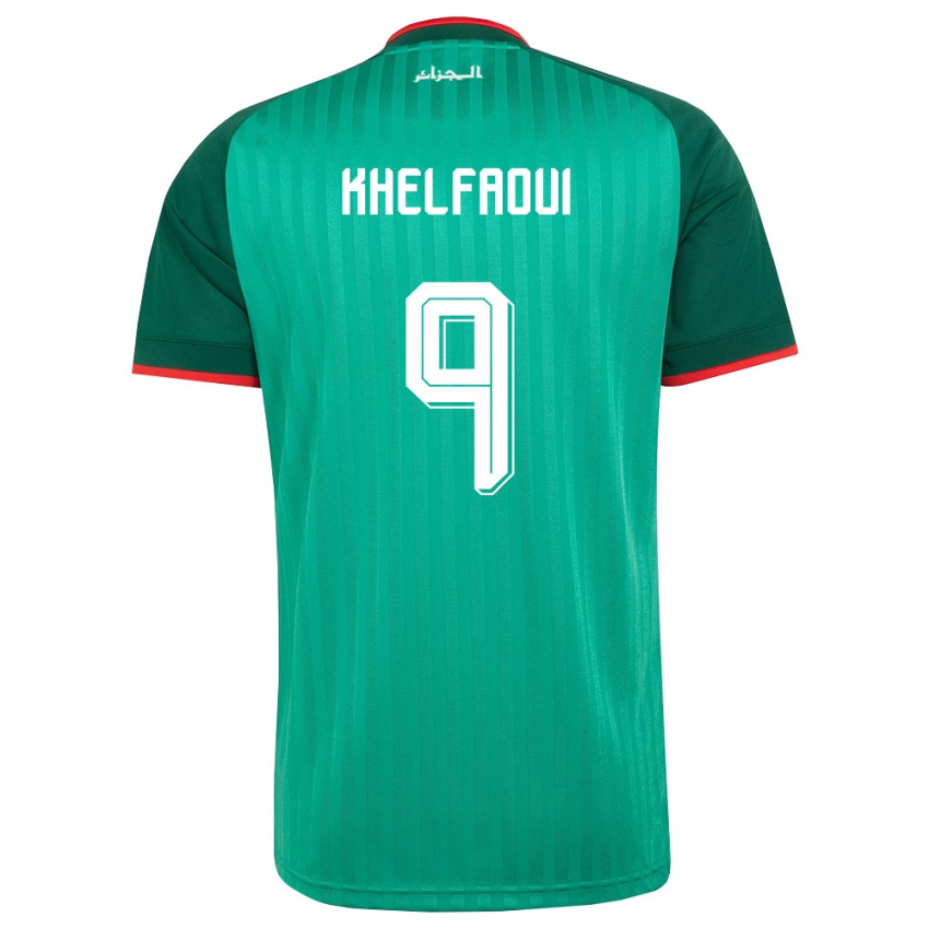 נשים אלג'יריה Ouadjih Khelfaoui #9 ירוק אדום לבן הרחק ג'רזי 26-28 חולצה קצרה