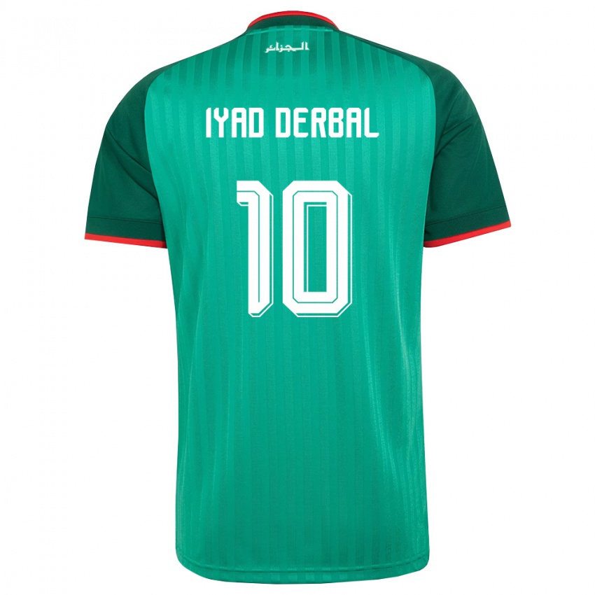 נשים אלג'יריה Bassem Iyad Derbal #10 ירוק אדום לבן הרחק ג'רזי 26-28 חולצה קצרה