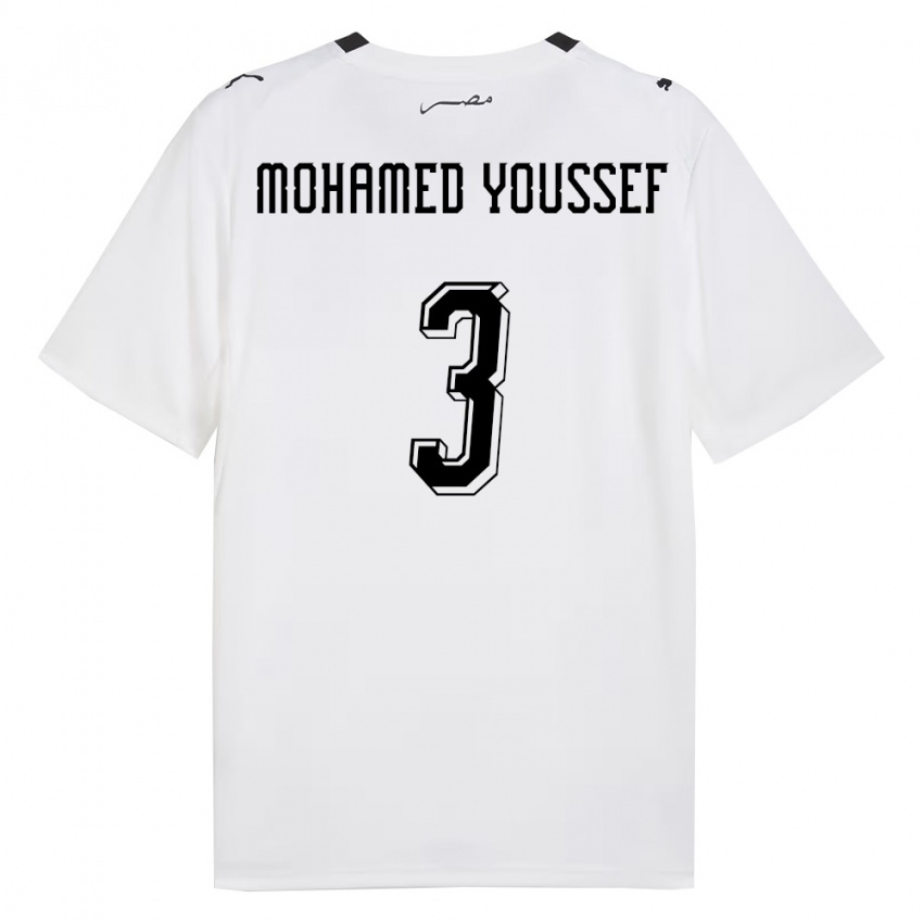 נשים מצרים Adam Mohamed Youssef #3 לבן אפור שחור הרחק ג'רזי 26-28 חולצה קצרה