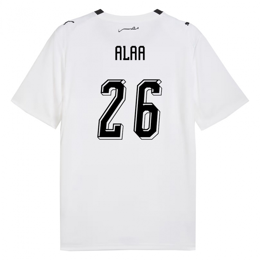 נשים מצרים Mohamed Alaa #26 לבן אפור שחור הרחק ג'רזי 26-28 חולצה קצרה
